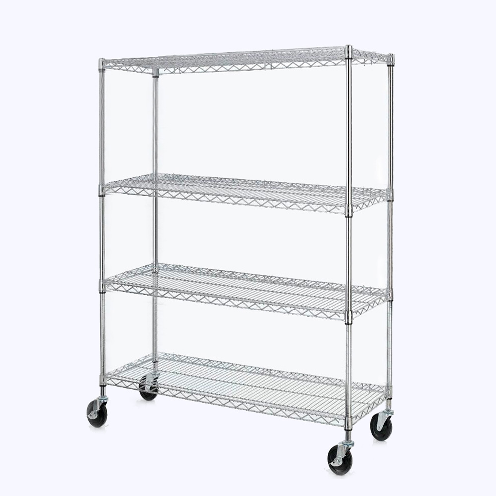 Chrome 4 Shelf Steel Wire Tier Layer Shelving 72 Quot X48x17 Quot Storage Rack Ebay Wire Shelving Installation Template
