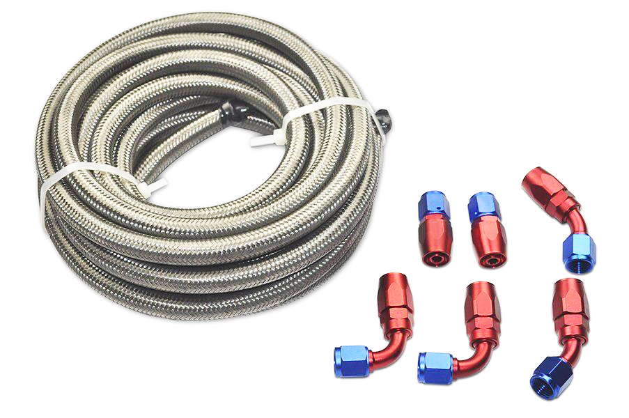 6AN 12Ft Stainless Steel Braided Fuel Line + 6Pc Swivel Fitting Hose