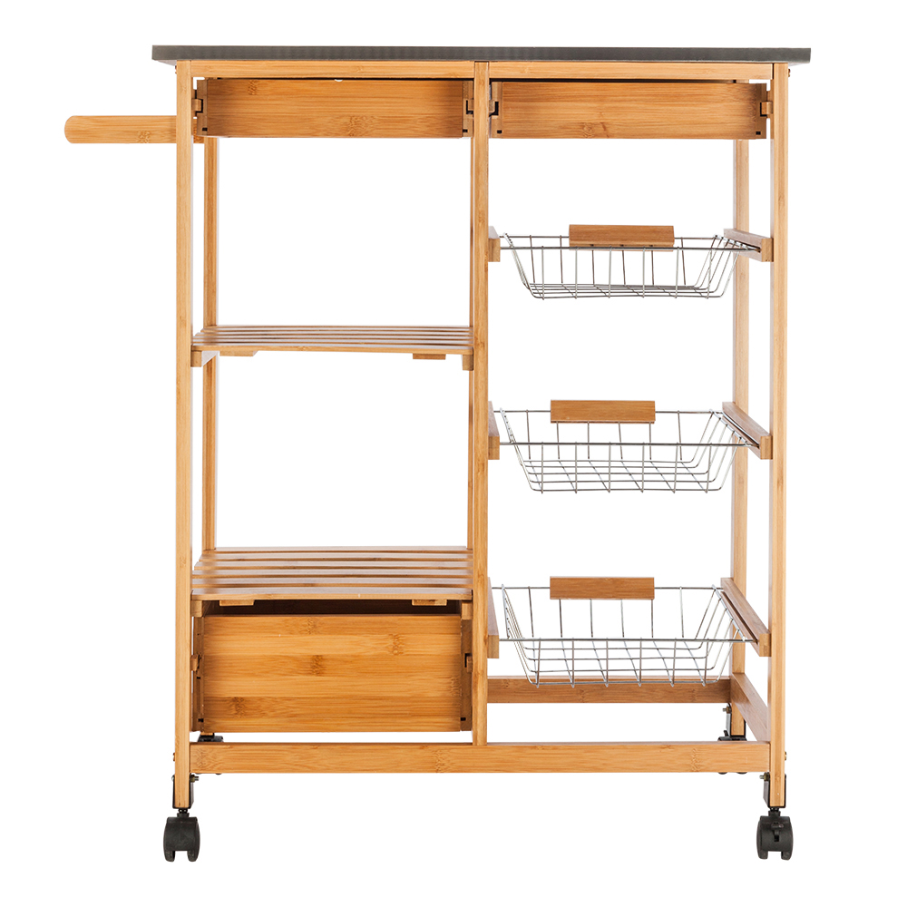Bamboo Kitchen Cart with Stainless Steel Top W/ 3 Drawers ...