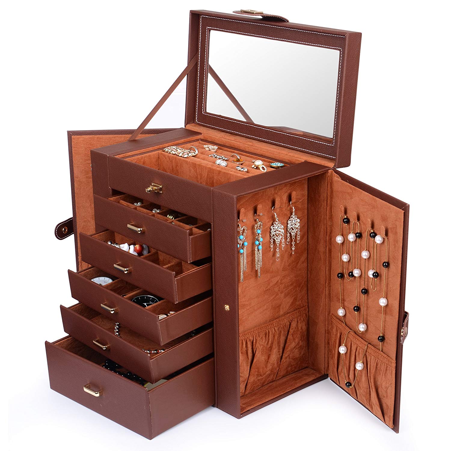 13 Jewelry Box Organizer Mirror Ring Necklace Drawer Storage Case