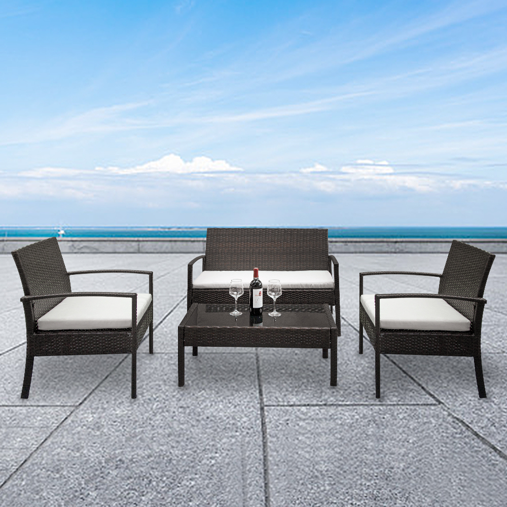 Details About New Patio Wicker Furniture Outdoor 4pc Rattan Sofa Garden Conversation Set