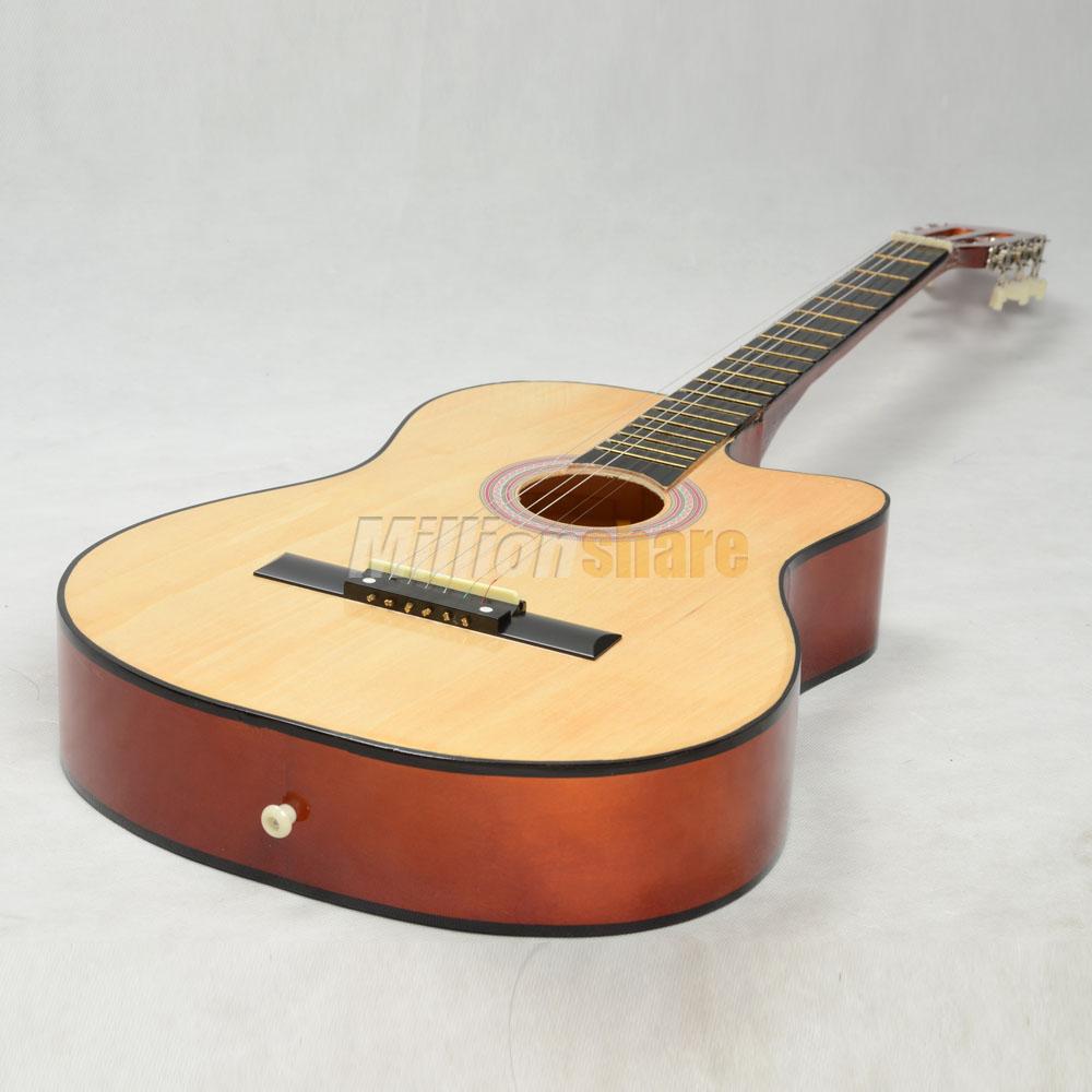 New 38 Inch Right Handed Practice Acoustic Guitar Cutaway Design Natural Wood
