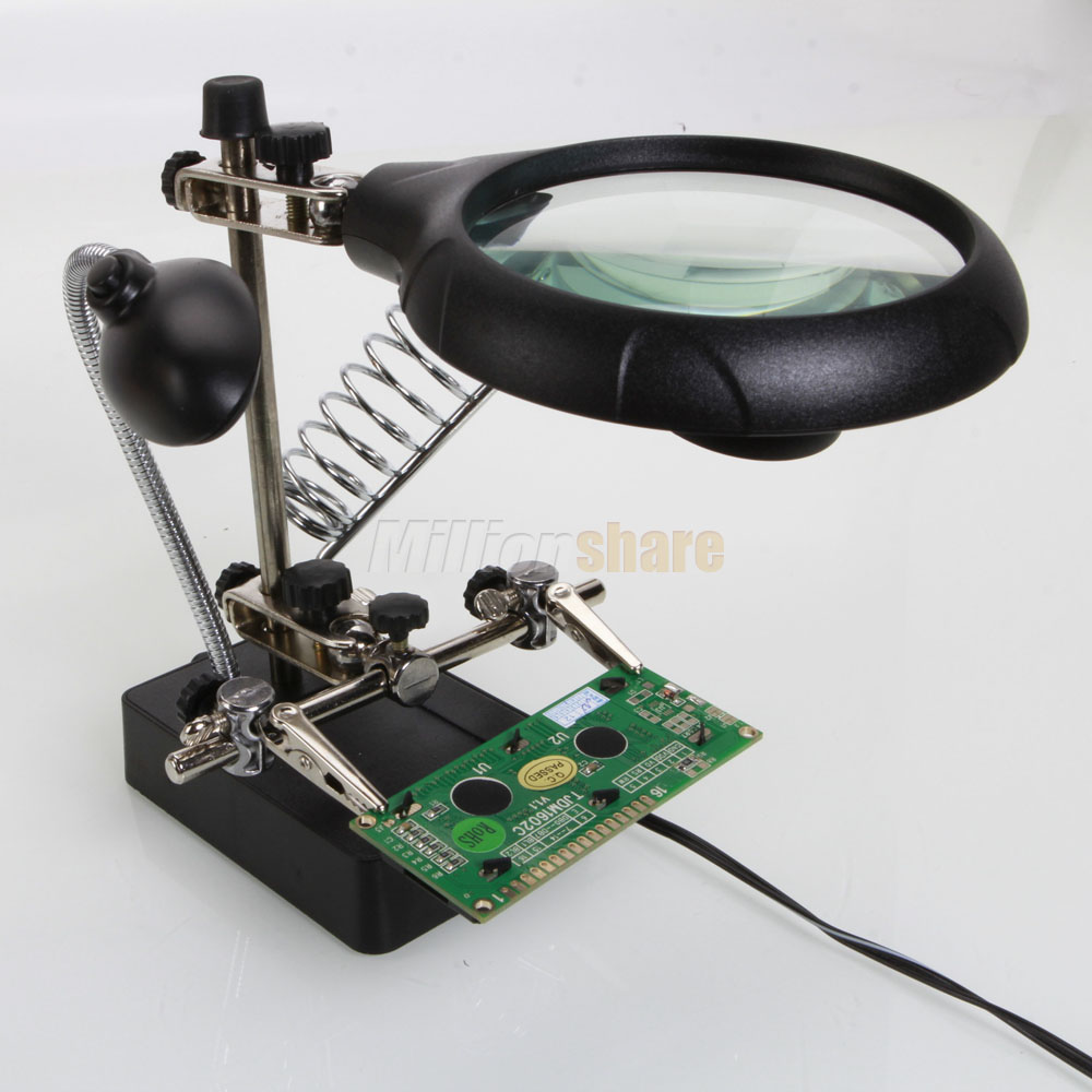 Helping Hand Soldering Stand With LED Light Magnifier Magnifying Glass